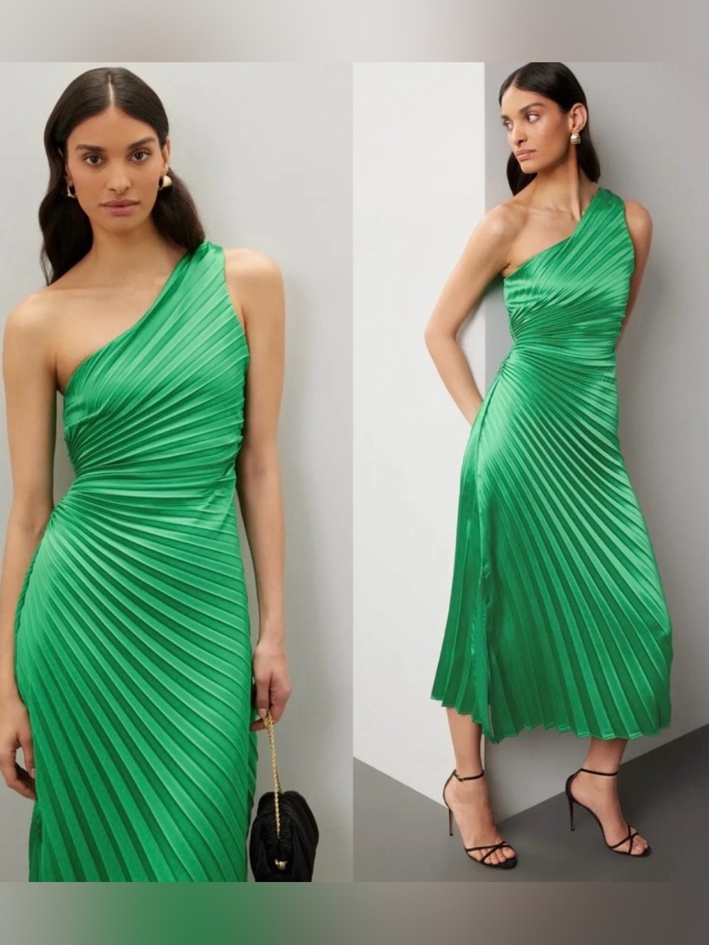 Delfi Collective Leah Midi Dress Green Pleated Medium
